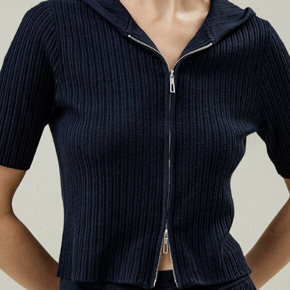 Lilysilk The Oasis Knit Hoodie in navy - Picture 1 of 7